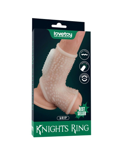 LoveToy Vibrating Drip Knights Ring with Scrotum Sleeve - стимулююча вібронасадка на член, 13 см (білий) - купити в Києві, Україні